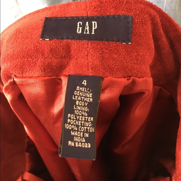 Vintage Gap Burnt Red Brick Genuine Leather Slit Pencil Skirt Satin Lined - Picture 3 of 4